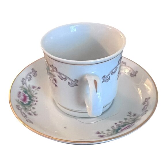 Demitasse Tea Cup and Saucer Set LILING CHINA Porcelain White Pink Rose Lotus - Picture 4 of 7